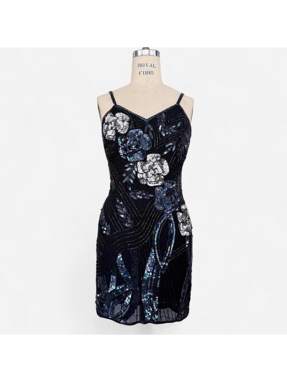Carina Vintage Beaded Sequin Mini Dress Women’s S